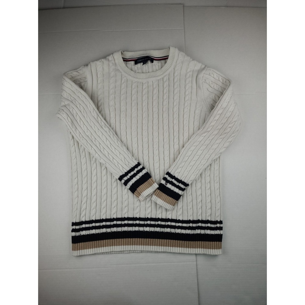 Tommy Hilfiger‎ Womens Sweater XL Ivy Cable Knit White Crew Neck Long Sleeve